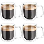 Vicloon Double Walled Glass Mugs, 2/4/6 Pack 250ml Borosilicate Glass Cups, for Tea, Coffee, Latte, Cappuccino, Espresso, Beer (4Pcs-Glass Mugs)