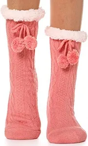 EBMORE Slipper Fuzzy Socks for Women Fluffy Cozy Cabin Winter Warm Soft Fleece Comfy Thick Christmas Stocking Stuffer with Grips(Pink)