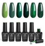 Beetles Green Gel Nail Polish Set - 6 Pcs Carnival Evergreen Glitter Green Sparkle Gel Polish Kit Avocado Dark Green Nail Gel Polish Soak Off UV LED Gel Nail Kit Manicure Gift