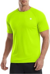 PINSPARK Men's Sun Protection Shirts Swim UV SPF UPF 50+ Short Sleeve Rash Guard Shirts Moisture Wicking Fishing Hiking Running Shirt 3X-Large Neon Green