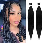 EFFGOCO Natural Black Braiding Hair 16 Inch 2 Packs Short Pre Stretched Braiding Hair Soft Yaki Texture Synthetic Crochet Braids Hot Water Setting Kanekalon Braiding Hair Extensions (16Inch, #1B)