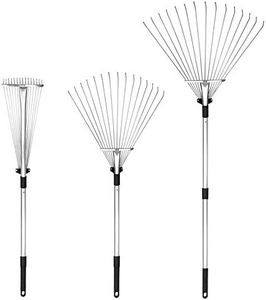 Buyplus Adjustable Garden Leaf Rake - 24 to 63 Inch Telescopic Metal Rake, Expandable Folding Leaves Rake for Lawn Yard, Flowers Beds and Roof