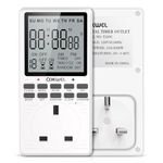 COKWEL Digital Electrical Timer Plug Socket Programmable Timer Switch for 19 On-Off Repeat Cycle Timer with LCD Display 24 Hours/7 Days Cowndown Indoor Timers 2900-Watt Max