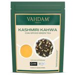 VAHDAM, Kashmiri Kahwa Tea Loose Leaf - 100 g | Pure SPICES | Masala Chai | Green Tea, Cinnamon, Cardamom, Almond, Saffron | Spiced Chai Loose Leaf | Brew Hot Or Iced | Vacuum Sealed