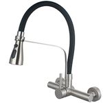 UMANYI Wall Mount Commercial Kitchen Faucet with Pull Down Sprayer 8 Inch Center Stainless Steel Brush Nickel Restaurant Laundry Utility Sink Faucet 3 Functions Lead-Free SSKF17-2DC