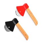 2Pcs Durable Axe Pizza Wheel Slicer Sharp Non-Slip Stainless Steel Axe Pizza Cutter Professional Pizza Cutter with Bamboo Handle for Pizza Bread Cakes