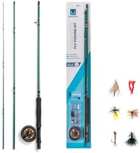 Martin Complete Fly Fishing Rod and Reel Combo Kit, 5/6-Weight 8-Foot 3-Piece Moderate Action Fiberglass Rod, Single Action Rim Control Reel, 6-Weight Line, 6-Piece Fly Assortment, Brown/Green