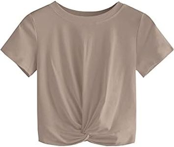 MakeMeChic Women's Summer Crop Top Solid Short Sleeve Twist Front Tee T-Shirt Camel L