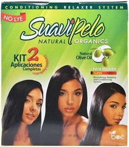 Suavipelo No-Lye Hair Relaxer Kit - Natural Organics Straightening System with Extra Virgin Olive Oil - Conditioning & Revitalizing - 2 Application Kit - Includes Shampoo & Gloves