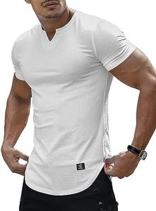 PLEPAN Mens T-Shirts V Neck Short Sleeve Henley Shirt Muscle Fit Gym Workout Athletic Fresh Clean Classic Tees, White, Small