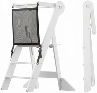 COSYLAND Foldable Toddler Kitchen Stool Helper - Height Adjustable Kitchen Standing Tower for Bathroom Sink or Counter - Step Stool for Toddlers Ages 18 Months to 6 Years White