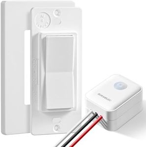 SURAIELEC Wireless Light Switch and Receiver Kit, Decorator Rocker Wall Switch, 15 AMP, 100FT RF Range, No Wiring No WiFi, Remote Control Light Switch, Neutral Wire Required (Upgrade Antenna Model)