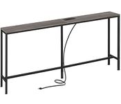 SUPERJARE 70 Inch Console Table with Outlet, Sofa Table with Charging Station, Narrow Entryway Table, Skinny Hallway Table, Behind Couch Table, for Living Room, Gray