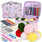 Aeelike Beginner Crochet Kit All in One, 59pcs Crochet Starter Kit for Adults and Kids, Basic Crochet & Knitting Supplies Kit for Beginners,Travel Crochet Kit Small with Purple Storage Bag
