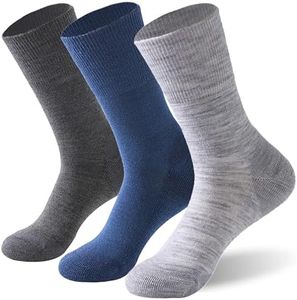Forcool Diabetic Socks Men's Women's Merino Wool Non Binding Wide Loose Top Cushion Diabetes Crew Dress Socks Big Tall Seamless Toe, Large Gray Navy Blue Dark 3 Pairs