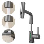 TRIPHIL Bathroom Faucets with Temperature Display,Bathroom Faucet 1 Hole with 360° Rotate Pull Out Sprayer & Height Adjustable,Kitchen Faucet for RV Faucets Kitchen Bar Sink Faucet (Gun Grey)