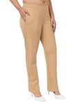 Mlada Straight Fit Cigarette Pencil Pants Elastic Waist Band Mid High Waist Formal Office Trousers for Women, Pockets for Travel Stretch Cotton Knit Full Length Regular/Plus Size - Beige, XL