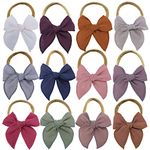 Baby Bow Nylon Headband for Newborn Infant Toddler,Hair Bow Elastic for Baby Girls Little Kids Headbands (Small Fable Linen 12 PCS)