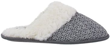 Izod Ladies' Casual Fuzzy Warm Slip-on Scuff Slippers, Size 5-6 to 9-10 (X-Large / 11-12, Grey White)