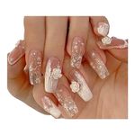 Press on Artificial Nails 24 Pieces, False Nails with Nail File & Glue stickers (Cream)