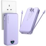 Ffnpua Portable Charger with Wall Plug, 20000mAh USB C Power Bank Fast Charging, External Battery Pack with Built in Cables, Digital Display, 5 Output 2 Input for iPhone Android Cell Phone Tablet
