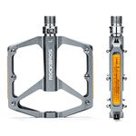 ROCKBROS Pedals Bicycle Pedals with Reflectors, Flat Bike Pedals Made of Aluminum Alloy, Anti-Slip, Ultra-Light 9/16 Inch Bicycle Pedals for MTB, Road Bike, BMX, E-Bike