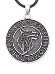 HAQUIL Viking Wolf Necklace, Viking Runes Medallion with Fenrir Wolf Head Pendant, Faux Leather Cord, Viking Jewelry Gift