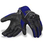 Oro Biker Motorbike Motorcycle Gloves, Premium Leather and Summer Mesh Hard Knuckle Touch Screen Motorbike Gloves Racing ATV Riding Gloves for Men (Large, Black/Blue)