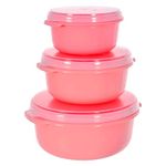 Heart Home Food Grade, Microwave & Freezer Safe Plastic Bowls, Food Storage Container Set With Lid, Set of 3 (3200ml, 1800ml, 1000ml) (Pink)-46HH0320