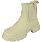 LoudLook Ladies Ankle Chelsea Boots Pull On Chunky Heel Casual Comfy Lined Platform Winter Work Shoes Size Beige 7