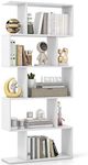 CASART 5/6 Tier Wooden Bookcase, Free Standing Shelving Stand Rack, S-Shaped Bookshelf Storage Display Unit (White,70 x 24 x 158cm)
