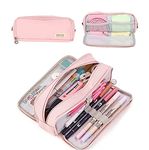 Pink Pencil Case, Pencil Case for Adult, Cute Pen Case with Double Zippers Closure Stationery Supplies Pen Pencil Pouch with Compartments for Middle High School Student Kids Boy Girl Teen Adult (Pink)