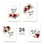 Fall Floral Thank You Notes / 24 Appreciation Cards And White Envelopes / 4 Thanks Flower Frame Note Card Designs / 3 1/2" x 4 7/8" Thank You Greeting Cards / Made In The USA