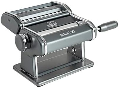Marcato Atlas 150 Pasta Machine – Made in Italy | Premium Quality Home Pasta Maker with 3 Shapes | Anodised Aluminium Rollers, Stable Clamp, Non-Slip Hand Crank | Removable Combs - Powder Grey