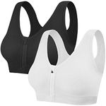 Tuopuda Women's Zipper Front Removable Pads Gymnastics Running Jogging Yoga Underwire Sports Bra, XL, Black+white