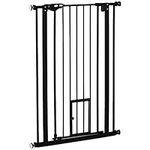 PawHut 41" H Dog Gate with Cat Door, Pet Gate with Small Door, Easy Open Indoor Dog Gates for Doorways, House, Stair, 29.1"-31.5" Long, Black