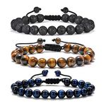 M MOOHAM Natural Stone Bracelets for Men - 8mm Tiger Eye | Matte Agate | Lava Rock Bracelets for Men Teen Boys Gifts Birthday Anniversary Father Day Gifts for Him, 7 inch, Stone, no gemstone