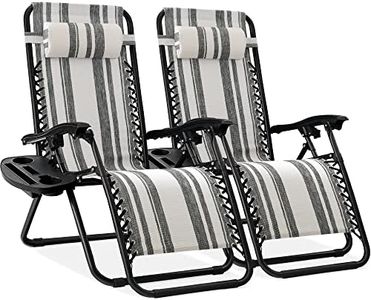 Best Choice Products Set of 2 Adjustable Steel Mesh Zero Gravity Lounge Chair Recliners w/Pillows and Cup Holder Trays - Gray Stripes