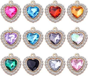 Hmjpng 24pcs 12 Colors Rhinestone Heart Charms Cubic Zirconia Alloy Crystal Beads Pendants Charms for DIY Earrings Necklace Bracelet Crafts Jewelry Making Tiny Dangle Accessories, Alloy Rhinestone,