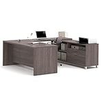 Bestar Pro-Linea U-Shaped Executive Desk, 72W, Bark Grey