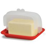 Signoraware Butter Dish with Lid -Butter Keeper Container with Flip Lid for Countertop, Frige- Durable Plastic, Unbreakable Large Butter Dish Holder For Home, Camping, Multipurpose Bpa Free- Red