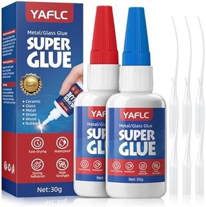 YAFLC Super Glue for Ceramic Repair, 30 g x 2 Ceramic Glue for Pottery, Super Glue for Plastic, Metal, Wood, Shoe, Rhinestone, Glass, Crafts DIY