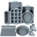 To encounter 8 in 1 Silicone Baking Set - 6 Silicone Molds - 2 Silicone Baking Mat, Nonstick Cookie Sheet, Cake Muffin Bread Pan with Metal Reinforced Frame More Strength, Light Grey