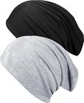 PAROPKAR Cotton Slouchy Beanie Hats for Men Women Stretchy Skull Cap, Chemo Headwear Caps, Lightweight Hat (Black Light Grey)