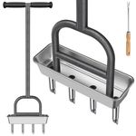 BeneLabel Lawn Aerator, Grass Hollow Tine Aerating Tool Long Handle Manual Garden Plugger 4 Core Heavy Duty Coring Aeration Spike Soft Grip with Core Storage Tray&Cleaning Set for Compacted Soil Care