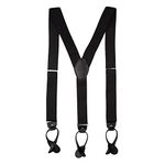 The Tie Hub Button Suspenders for Men | Black Solid Gentry Button-On Y-Back Elastic Braces | Adjustable 1.25 Inch | Formal Wedding