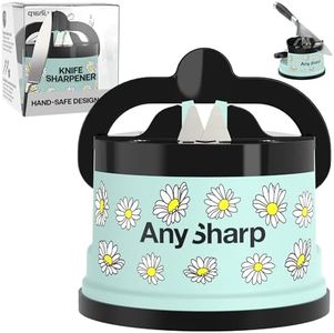 AnySharp – EDITIONS – Hands Free Knife Sharpener - Easy to Use Sharpening Tool with PowerGrip Suction Base and 20-Degree Pre-set Angle - For All Knives: Chef’s, Serrated, and Hardened Steel - Daisy