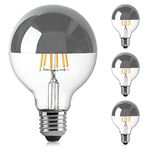 OMED 75w Equivalent Half Chrome Led 4 Pack Lights | 6Watt G25/G80 Silver Bowl Globe Shape LED Blub | Warm White 2700K Medium E26 Base Dimmable LED Filament 700 Lumens Vintage Bulb