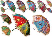 Worldoftextile 5 Piece Cotton Sun Parasols Vintage Women Umbrella Indian Handmade Desinger Wedding Umbrella Decorative