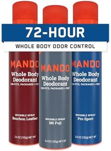 Mando Whole Body Deodorant For Men - Invisible Spray Deodorant - 72 Hour Odor Control - Low Irritation Formula - Aluminum Free, Benzene Free - 3.6 ounce - 3pk - Bourbon Leather, Mt Fuji, Pro Sport